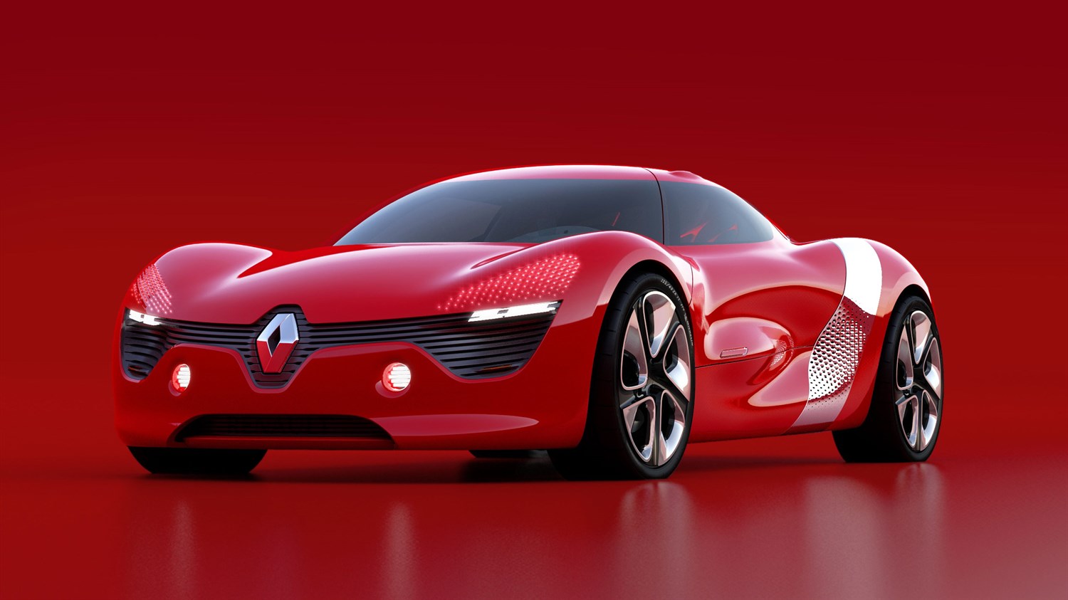 Renault DEZIR concept - vue 3/4 avant gauche sur fond rouge